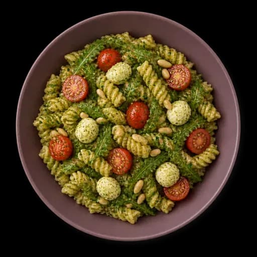 Warm pesto pasta salad bowl