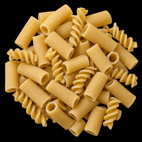 A heap of dry rigatoni and fusilli